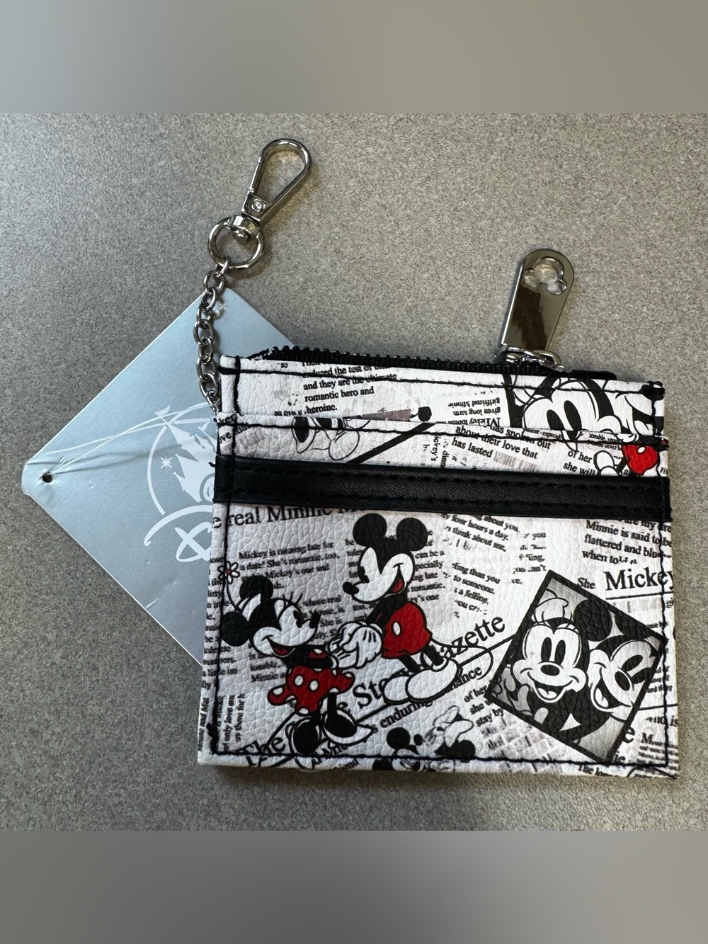 Disney Parks Mickey & Minnie Newspaper Print ID Credit Card Coin Holder Wallet